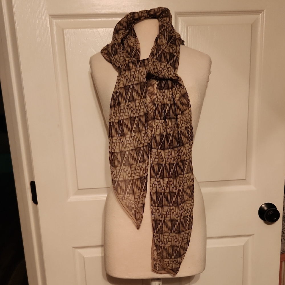 Emporio Armani Brown And Tan 100% Silk Geometric Scarf